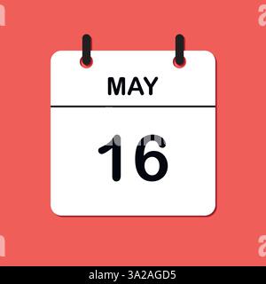 16 maggio. Icona Calendario giornaliero per la progettazione. Design semplice per brochure, volantini, supporti di stampa e pubblicità aziendali. Facilmente modificabile Illustrazione Vettoriale