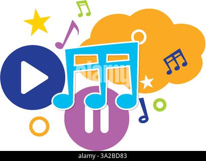 Note musicali e simboli vivaci in un design divertente Illustrazione Vettoriale