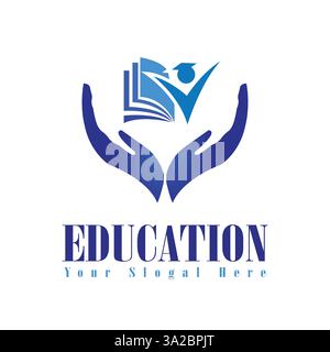 Logo educativo con libro e penna Illustrazione Vettoriale