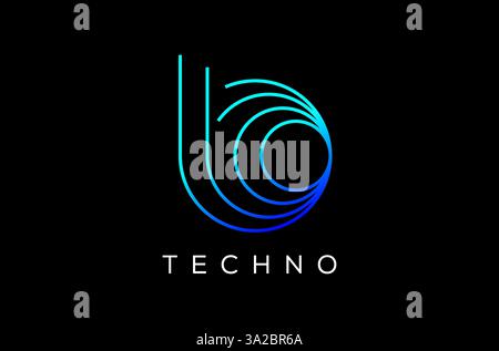 Design del logo Letter B Planet Solar System Electricity Technology, logo Letter B Bridge Line Tech, icona app software per dispositivi mobili, futuristico Spiral Wave Fast Illustrazione Vettoriale