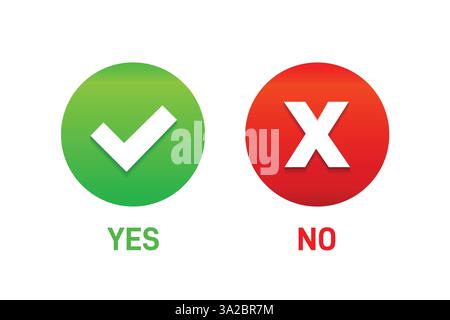 design del pulsante vector yes (vettore sì) e no check mark (nessun segno di spunta) Illustrazione Vettoriale