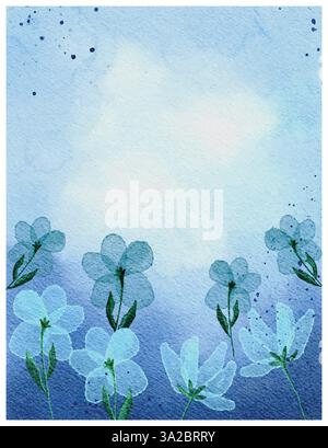 Sfondo grunge blu con fiori blu Illustrazione Vettoriale