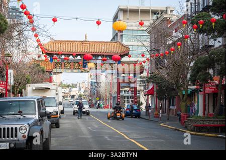 Il quartiere di Chinatown e fan Tan Alley nel centro di Victoria. Foto Stock