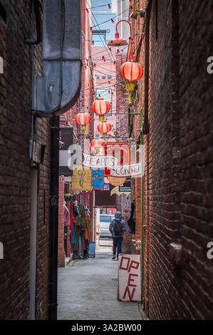 Il quartiere di Chinatown e fan Tan Alley nel centro di Victoria. Foto Stock