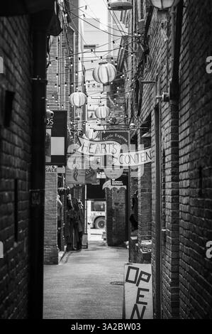 Il quartiere di Chinatown e fan Tan Alley nel centro di Victoria. Foto Stock