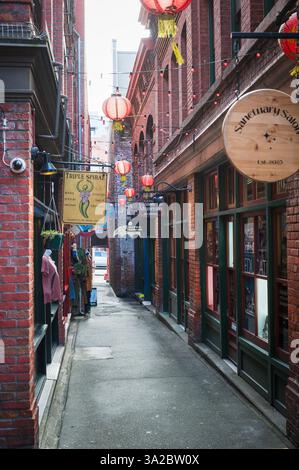 Il quartiere di Chinatown e fan Tan Alley nel centro di Victoria. Foto Stock
