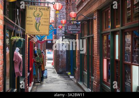 Il quartiere di Chinatown e fan Tan Alley nel centro di Victoria. Foto Stock