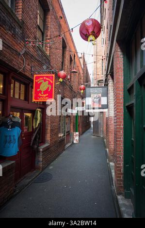 Il quartiere di Chinatown e fan Tan Alley nel centro di Victoria. Foto Stock
