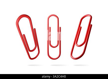 Set 3D di graffette rosse isolate su bianco Illustrazione Vettoriale