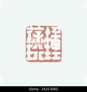 Un sigillo della dinastia Qing scolpito con caratteri cinesi semplificati, che rappresenta la dettagliata maestria degli artigiani Qing. Questo sigillo è stato usato sia per i documenti ufficiali che per l'identificazione personale. Foto Stock