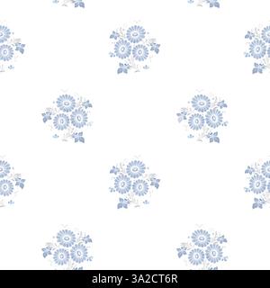 Bouquet di fiori e foglie blu, con rami in stile russo su un motivo senza cuciture. Illustrazione digitale acquerello. Ornamento stilizzato nel fo Foto Stock