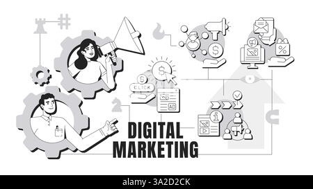Banner di marketing digitale illustrazione concettuale Illustrazione Vettoriale