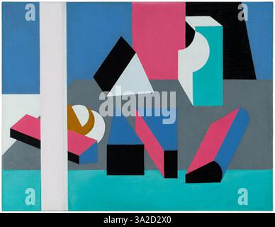 «Still Life -12» di Patrick Henry Bruce, dipinto tra il 1925 e il 1928, esplora l'interazione di oggetti e colori nel contesto della natura morta modernista. Foto Stock