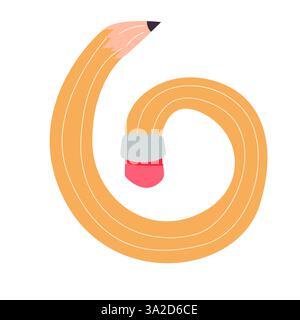 Disegna a matita a forma di fumetto con curvatura intrecciata. Linea disegnata a mano matita semplice. Materiale scolastico stravagante e flessibile. Strumento di scrittura alla moda. Illustrazione vettoriale Illustrazione Vettoriale