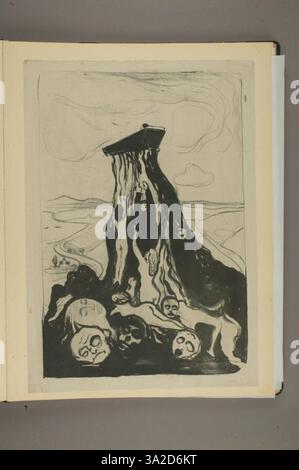 In questo pezzo, Munch cattura l'atmosfera cupa di una marcia funebre, con figure che si muovono in una processione di dolore. La tavolozza muted e i forti sottotoni emotivi mettono in risalto il tema della perdita. Foto Stock