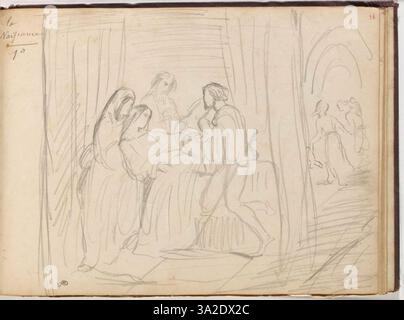 Questo dipinto di Théodore Chassériau mostra l'esplorazione della figura umana da parte dell'artista in uno stile accademico. Il suo uso di luce e ombra cattura sia la fisicità che il peso emotivo del soggetto. Foto Stock