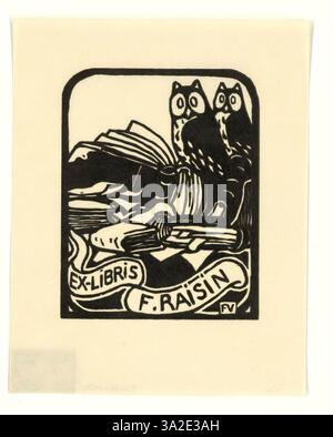 Questo ex-libris di Vallotton per Frederic Raisin presenta un design sottile ma raffinato che trasmette raffinatezza. L'uso di linee pulite e dettagli minimalistici da parte di Vallotton nella rappresentazione mette in evidenza la sua abilità nel creare arte grafica funzionale ma esteticamente piacevole. Foto Stock