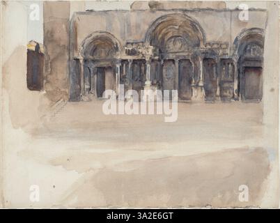 "I portali occidentali della cattedrale di Saint Gilles du Gard" di Sargent cattura l'intricata facciata veneziana, mostrando la sua abilità di rappresentare i dettagli architettonici con precisione e profondità. Foto Stock