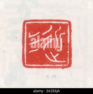 Un sigillo della dinastia Qing con caratteri cinesi semplificati, sapientemente intagliati e utilizzati per scopi sia ufficiali che personali. Questo sigillo rappresenta la precisione della lavorazione Qing. Foto Stock