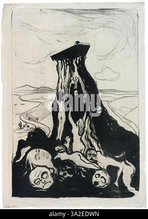 Questa versione di "marcia funebre" ritrae figure in una processione lutto, evidenziata dall'uso espressivo del colore e della forma di Munch. Il lavoro cattura il peso emotivo della perdita e del lutto. Foto Stock