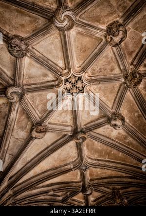 Cloisters che cela dettagli nella storica abbazia nel villaggio di Lacock, Wiltshire, Inghilterra, fondata all'inizio del XIII secolo come convento degli Au Foto Stock