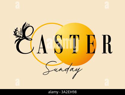 Slide web tipografia creativa della domenica di Pasqua con tomba aperta. Buona Pasqua, poster con testo, grotta vuota e pietra arrotolata. Banner vettoriale Illustrazione Vettoriale