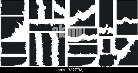 Sagoma nera di pezzi di carta strappati di diverse dimensioni e forme Illustrazione Vettoriale