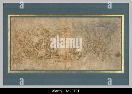 Questa copia dopo Raffaello presenta un'antica scena di battaglia con fanteria e cavalleria rivestite in abbigliamento classico. L'opera enfatizza il movimento dinamico e il potere del mondo classico. Foto Stock