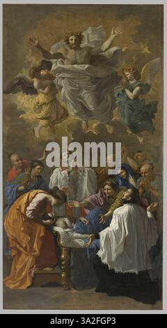 Questo dipinto di Nicolas Poussin raffigura l'evento miracoloso di San Francesco Saverio che risuscita una ragazza dai morti a Cangoxima, in Giappone, dipinto intorno al 1641. Foto Stock