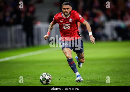 12 marzo 2025, Villeneuve-D'ascq, Francia, Francia: Remy CABELLA di Lille durante la partita di UEFA Champions League tra Lille OSC (LOSC) e Borussia Dortmund allo stadio Pierre Mauroy il 12 marzo 2025 a Villeneuve-d'Ascq vicino Lille, Francia. (Credit Image: © Matthieu Mirville/ZUMA Press Wire) SOLO PER USO EDITORIALE! Non per USO commerciale! Foto Stock