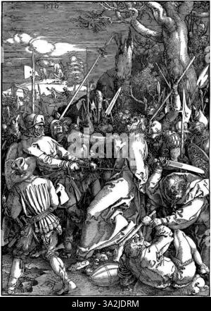 L'incisione di Dürer presenta delicati lavori di linea e tecniche di ombreggiatura efficaci, che illustrano una scena religiosa o mitologica con profondità dimensionale. Foto Stock