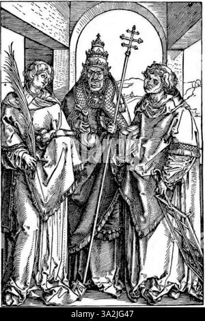 Questa stampa di Dürer mostra dettagliate tecniche di incisione e sfumature fini, illustrando una scena religiosa o mitologica con dimensioni e profondità. Foto Stock