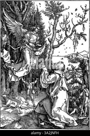 L'incisione di Dürer presenta un'intricata ombreggiatura e un lavoro preciso sulle linee, che illustra con profondità e chiarezza una scena religiosa o mitologica. Foto Stock