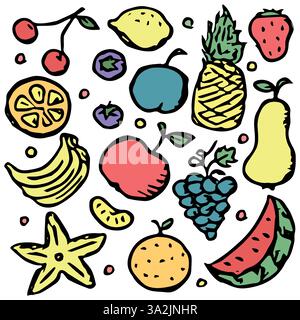 icone frutti vettoriali disegnate a mano Illustrazione Vettoriale