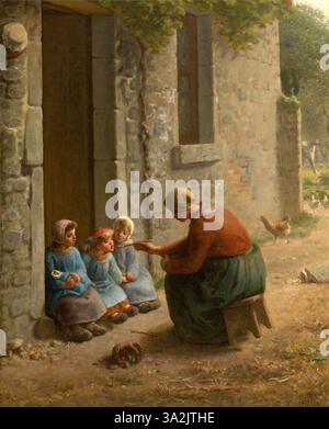Questo dipinto raffigura una donna che dà da mangiare a un bambino, noto come "la becquée". Millet cattura il momento tenero con un'enfasi sull'assistenza materna e sul legame tra madre e bambino. Foto Stock