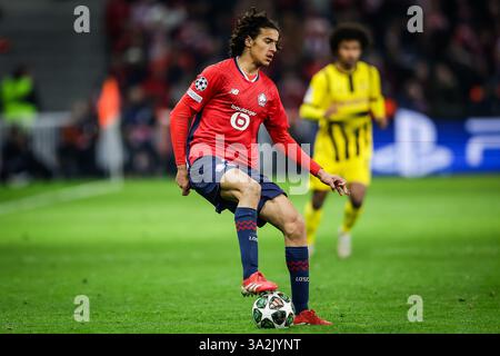 12 marzo 2025, Villeneuve-D'ascq, Francia: Ayyoub BOUADDI di Lille durante la partita di UEFA Champions League tra Lille OSC (LOSC) e Borussia Dortmund allo stadio Pierre Mauroy il 12 marzo 2025 a Villeneuve-d'Ascq vicino Lille, Francia. (Credit Image: © Matthieu Mirville/ZUMA Press Wire) SOLO PER USO EDITORIALE! Non per USO commerciale! Foto Stock
