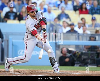 13 giugno 2014 - Los Angeles, CA, Stati Uniti d'America - 13 giugno 2014: Arizona Diamondbacks e Los Angeles Dodgers, Dodger Stadium di Los Angeles, CA. Martin Prado #14 fa un buon contatto al piatto. (Immagine di credito: © Peter Joneleit/Cal Sport Media/Cal Sport Media/ZUMAPRESS.com) Foto Stock