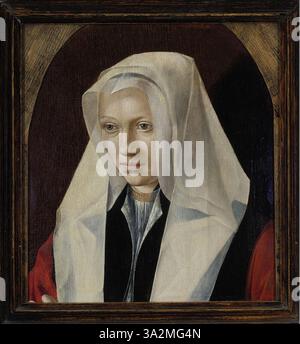 Questo ritratto, attribuito alla cerchia di Lucas van Leyden, raffigura una donna sconosciuta dell'inizio del XVI secolo. Dipinta tra il 1520 e il 1530, l'opera a olio su tavola mette in mostra il tipico stile rinascimentale con un'attenta attenzione ai dettagli dell'abbigliamento e dell'espressione del soggetto. Il dipinto fa parte della collezione Jacques Goudstikker. Foto Stock