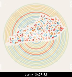 Poster Kentucky Round. Immagine di stato in stile tipografico. Contee di nuvole di parole del Kentucky. Design vintage con texture graffiante. Illustrazione Vettoriale