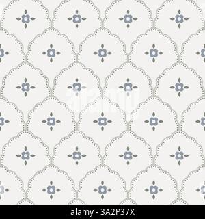 Fiori retrò capesante motivo senza cuciture. Sfondo a margherita floreale rustico retro senza fine per arredare la cucina o creare tessuti. Blu e beige Illustrazione Vettoriale