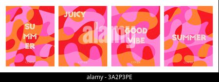 Il concetto creativo del set di carte estive luminose e succose Illustrazione Vettoriale