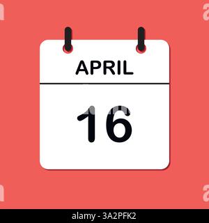 16 aprile. Icona Calendario giornaliero per la progettazione. Design semplice per brochure, volantini, supporti di stampa e pubblicità aziendali. Facilmente modificabile Illustrazione Vettoriale