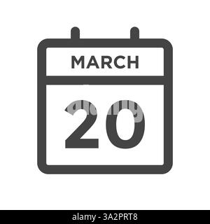 20 marzo giorno di calendario o Data calendario scadenza, appuntamento Illustrazione Vettoriale