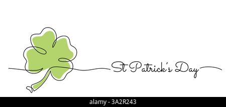 St. Patrick Day: Tipografia a riga singola con trifoglio e banner testuale scritto a mano concetto minimale Illustrazione Vettoriale