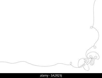 Fondo a linea continua di funghi. Un concetto di cibo sano biologico a una sola linea. Design grafico minimalista in stile moderno Illustrazione Vettoriale