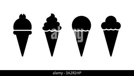 Set di quattro diverse silhouette del cono gelato Illustrazione Vettoriale