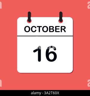 16 ottobre. Icona Calendario giornaliero per la progettazione. Design semplice per brochure, volantini, supporti di stampa e pubblicità aziendali. Facilmente modificabile Illustrazione Vettoriale
