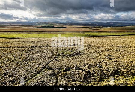 Oddendale Stone Circle vicino a Shap, Cumbria. Preistorica. Originariamente 2 cerchi concentrici di legno neolitici sostituiti da cairn ad anello e cerchi di pietra Foto Stock