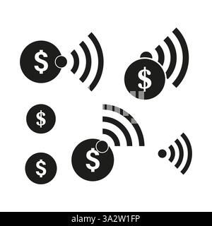 Icona del segnale dollaro. Simbolo del trasferimento di denaro. Immagine della forma d'onda del pagamento. Segnale di finanziamento vettoriale. Illustrazione Vettoriale