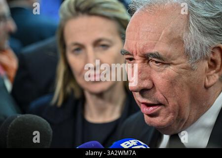 Lione, Francia. 13 marzo 2025. Il primo ministro Francois Bayrou visita la fiera Global industrie a Lione, in Francia, il 13 marzo 2025. Foto di Julien Reynaud/APS-Medias/ABACAPRESS. COM credito: Abaca Press/Alamy Live News Foto Stock